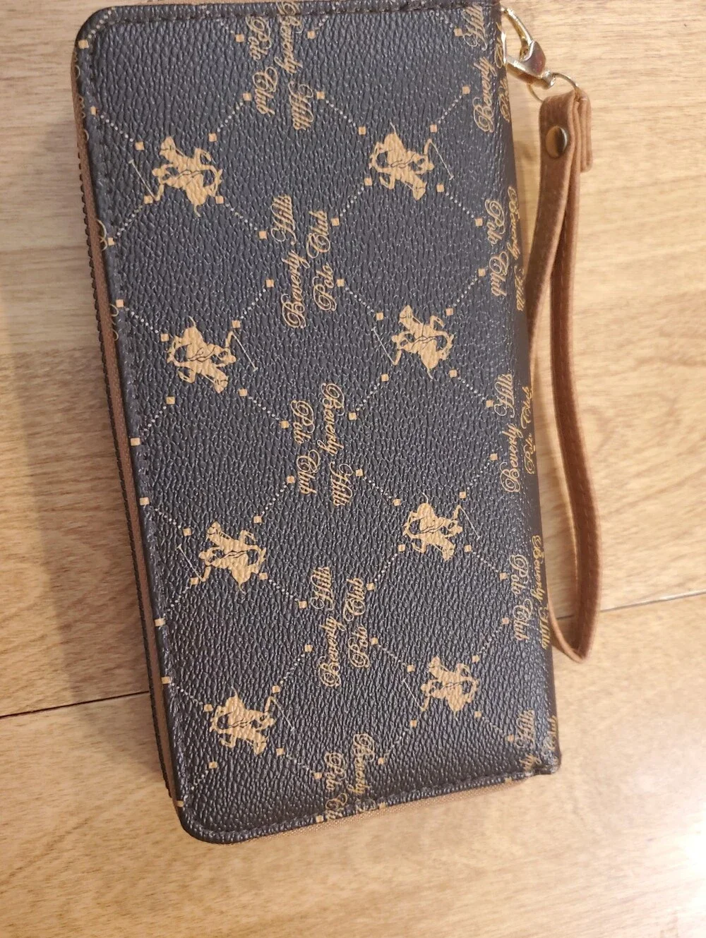 Beverly Hills Polo Club Brown Logo Wristlet Zip-Around Wallet
